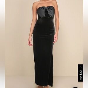 NWOT Lulus Black Velvet Bow Strapless Maxi Dress